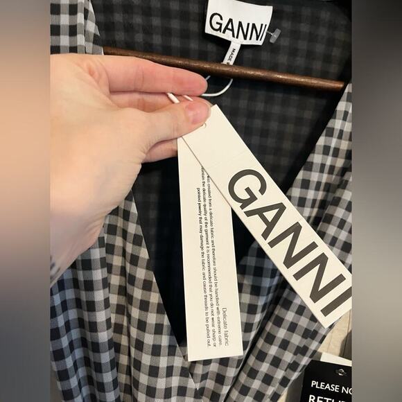 NWT GANNI Gingham Ruffle Wrap Dress Plaid Black and White Size EU 32 / US 0 - Picture 6 of 8